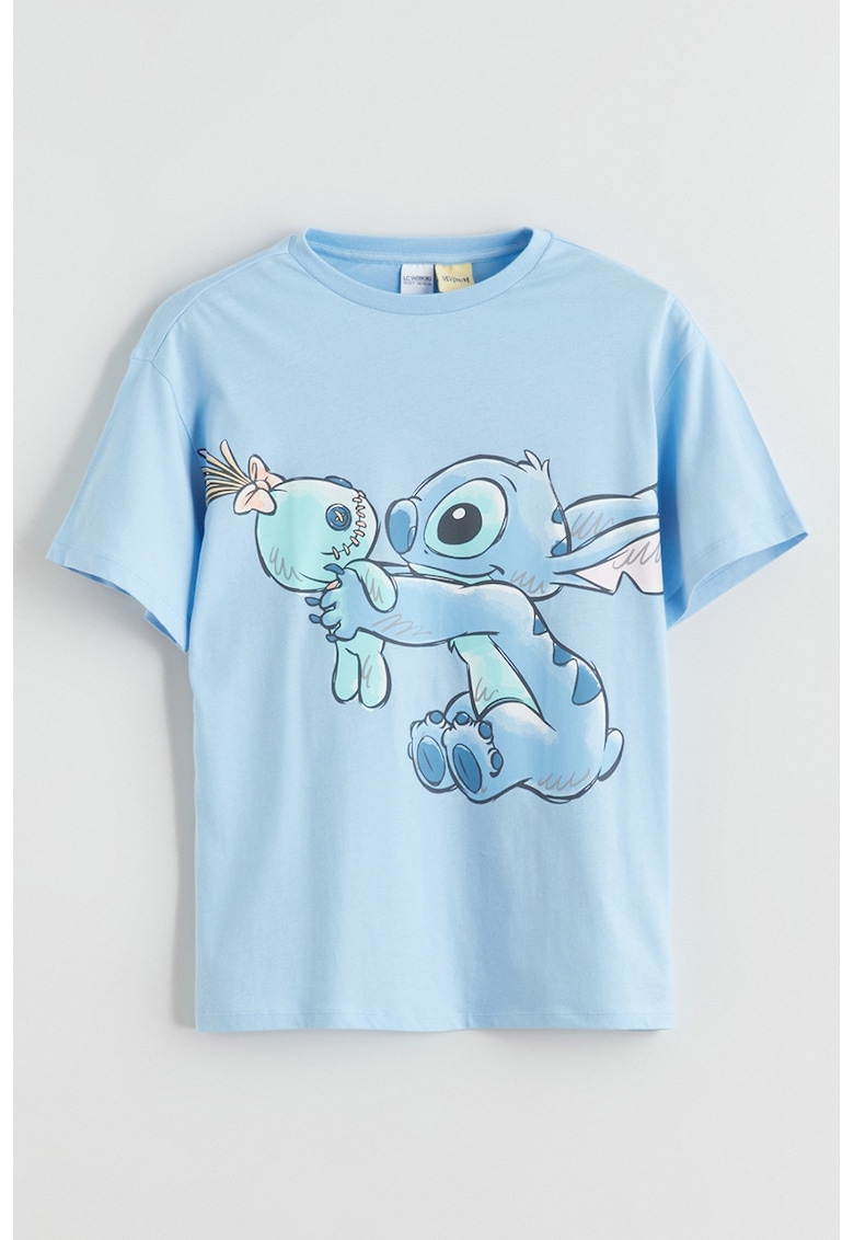 Tricou din bumbac cu imprimeu cu Stitch - Albastru pastel