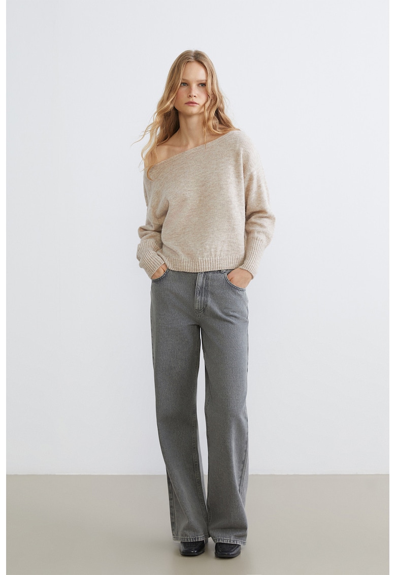 Pantaloni ampli cu talie inalta - Gri inchis melange
