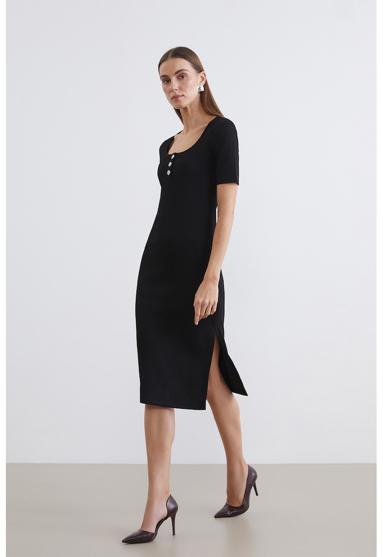 Rochie cambrata cu slit lateral - Negru