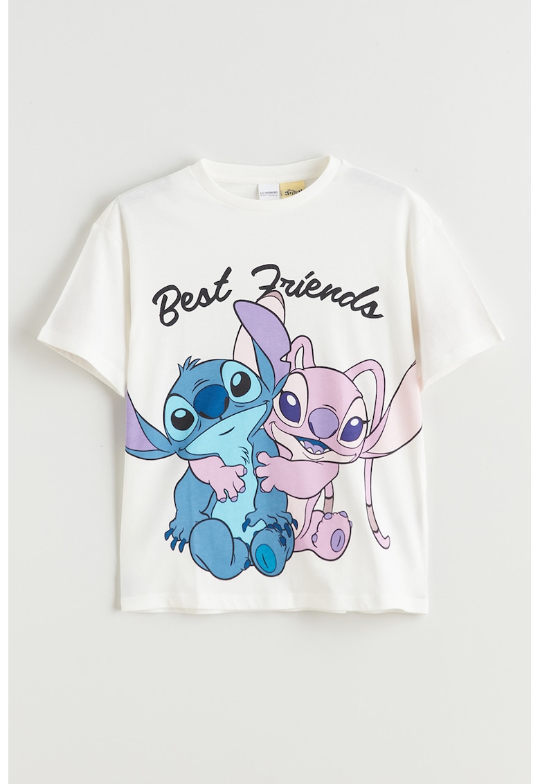 Tricou cu Stitch - Alb fildes/Lila/Roz/Albastru