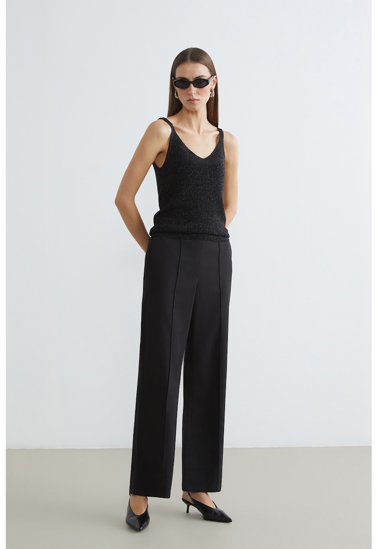 Pantaloni drepti cu talie medie - Negru