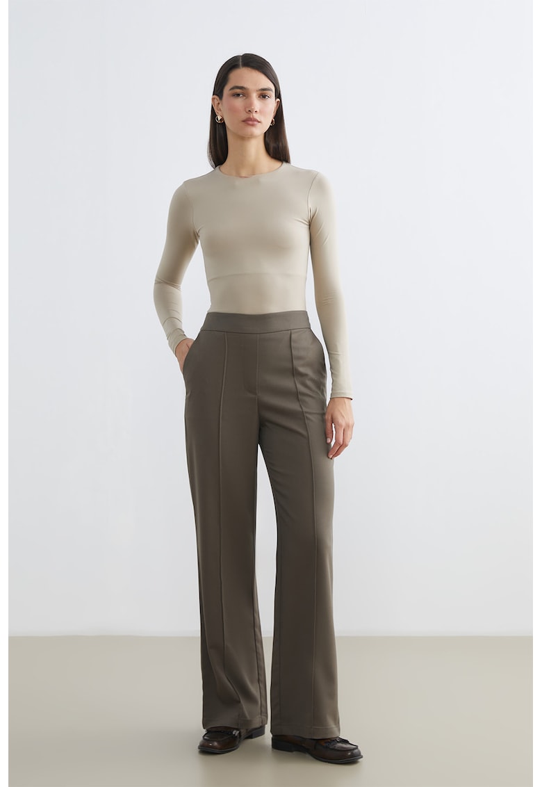 Pantaloni drepti cu talie medie - Kaki