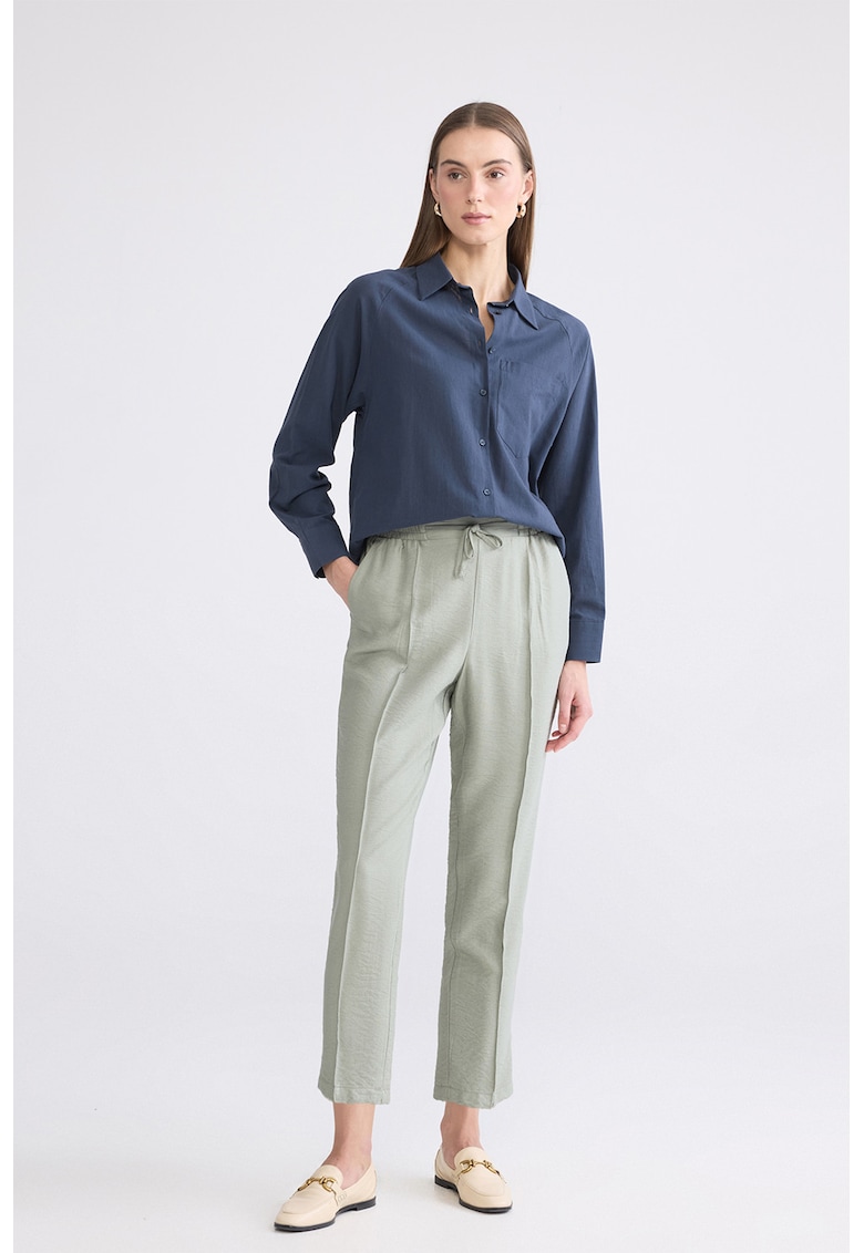 Pantaloni regular fit cu snur - Verde pal