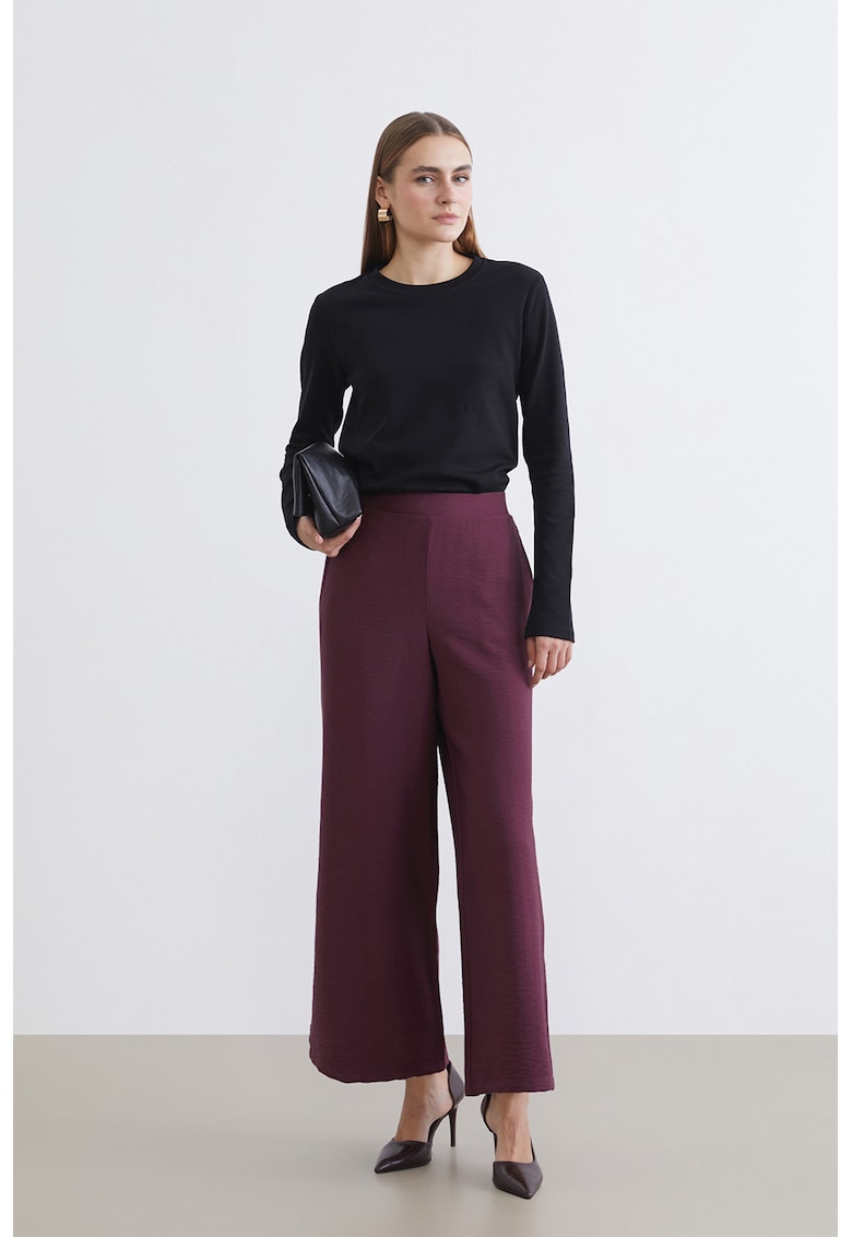 Pantaloni cu croiala ampla si talie elastica - Visiniu