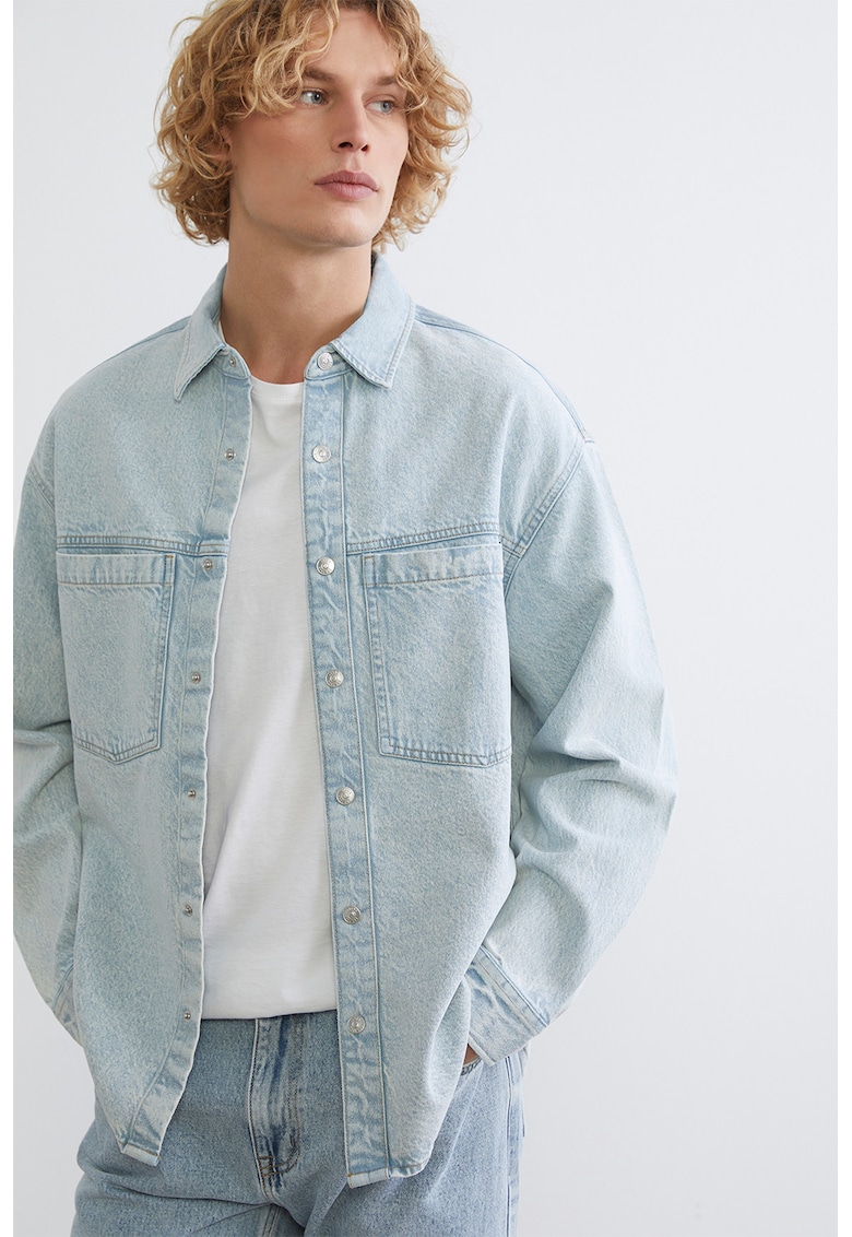 Camasa de denim cu buzunare pe piept - Albastru glaciar