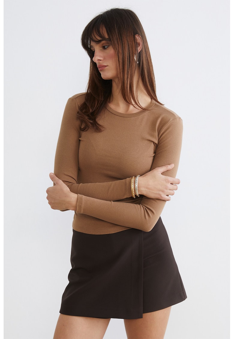Bluza slim-fit din amestec de bumbac - Maro pamantiu