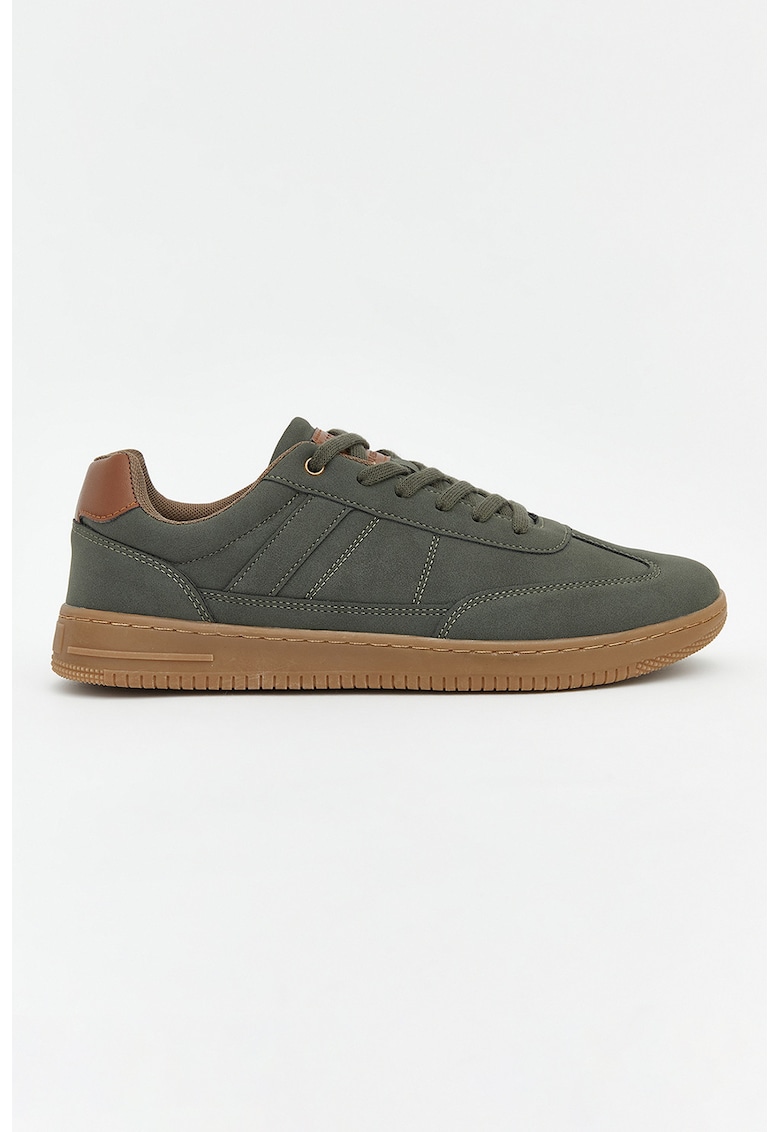 Pantofi sport low-cut de piele intoarsa sintetica - Kaki