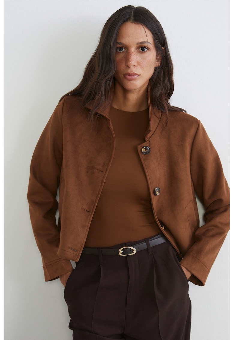 Jacheta de piele intoarsa sintetica - Caramel