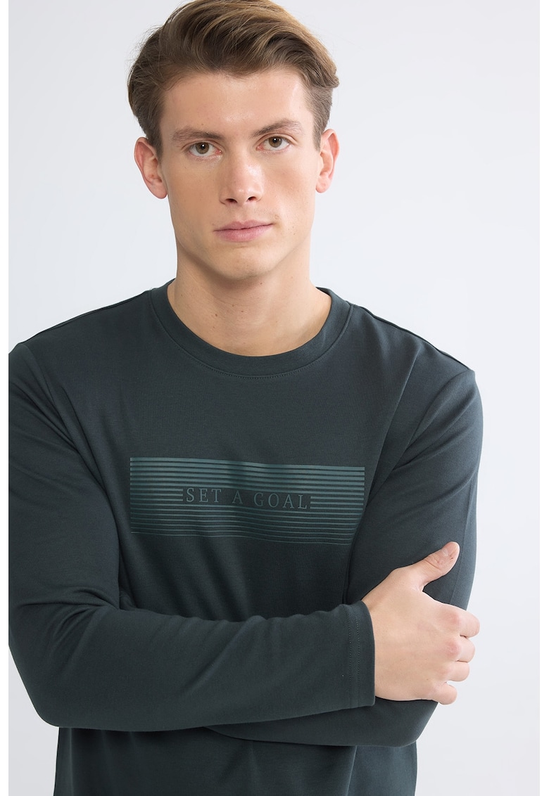 Bluza de trening cu imprimeu text - Verde inchis