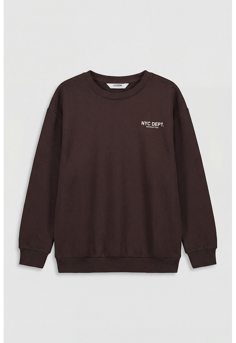 Bluza de trening cu imprimeu pe piept - Maro inchis