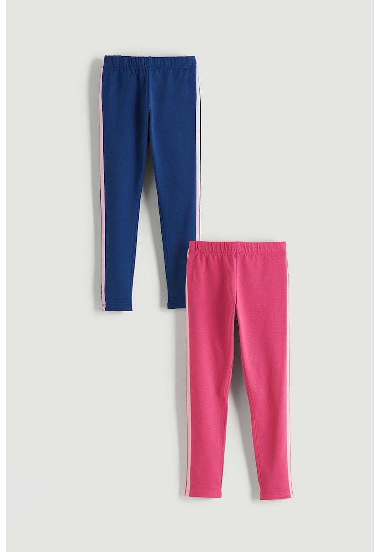 Set de colanti cu insertii laterale - 2 perechi - Fucsia/Albastru inchis