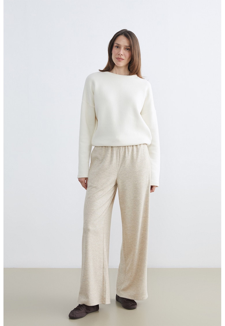 Pantaloni de trneing cu croiala ampla si terminatie ajustabila - Bej melange