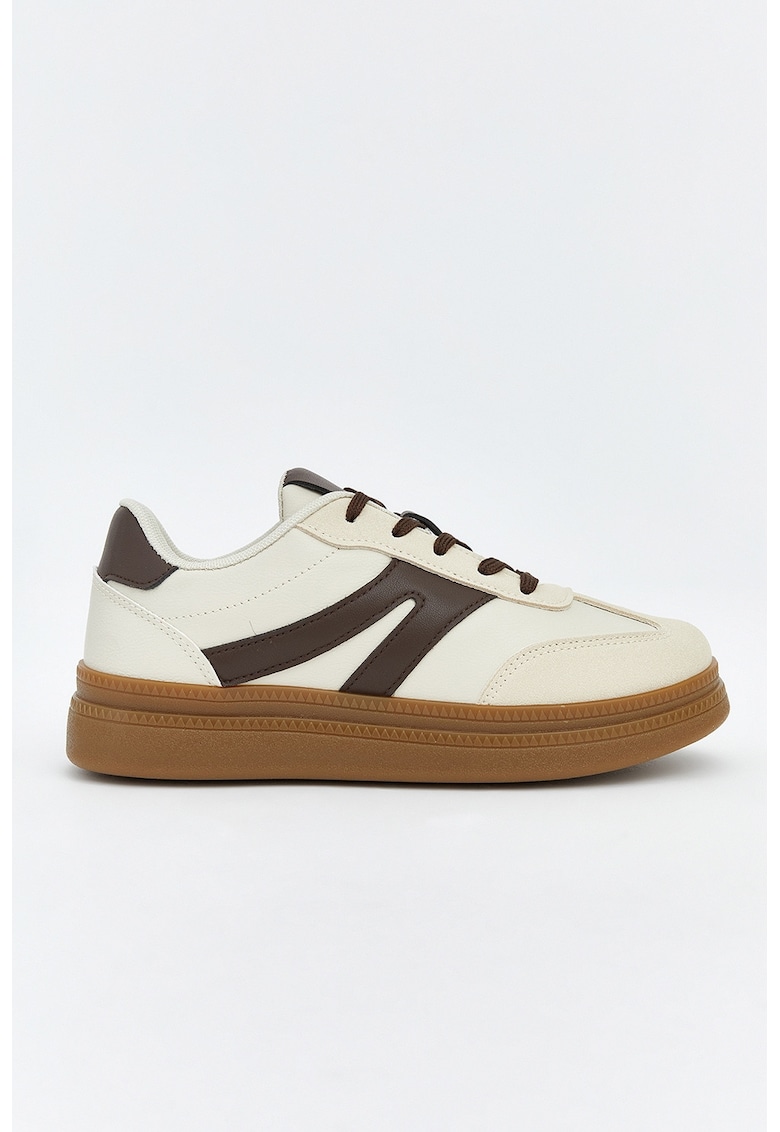 Pantofi sport low-cut de piele ecologica - Maro/Bej deschis