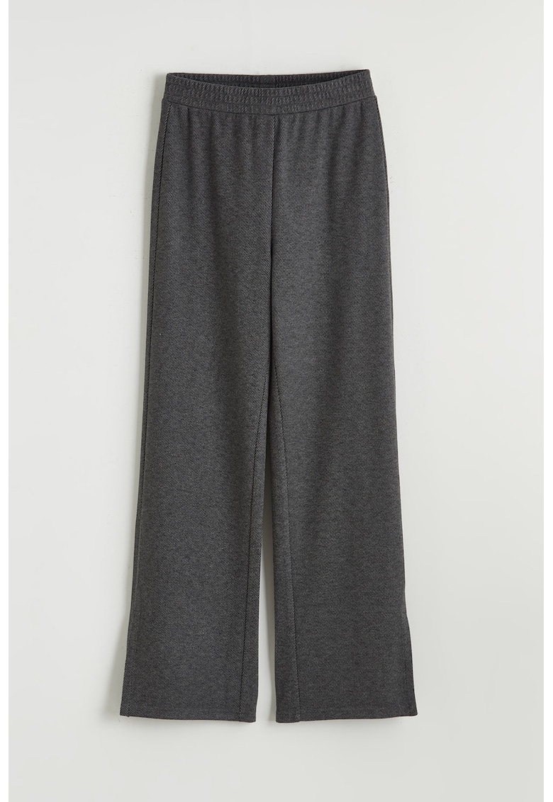 Pantaloni cu talie medie si model uni - Gri inchis melange