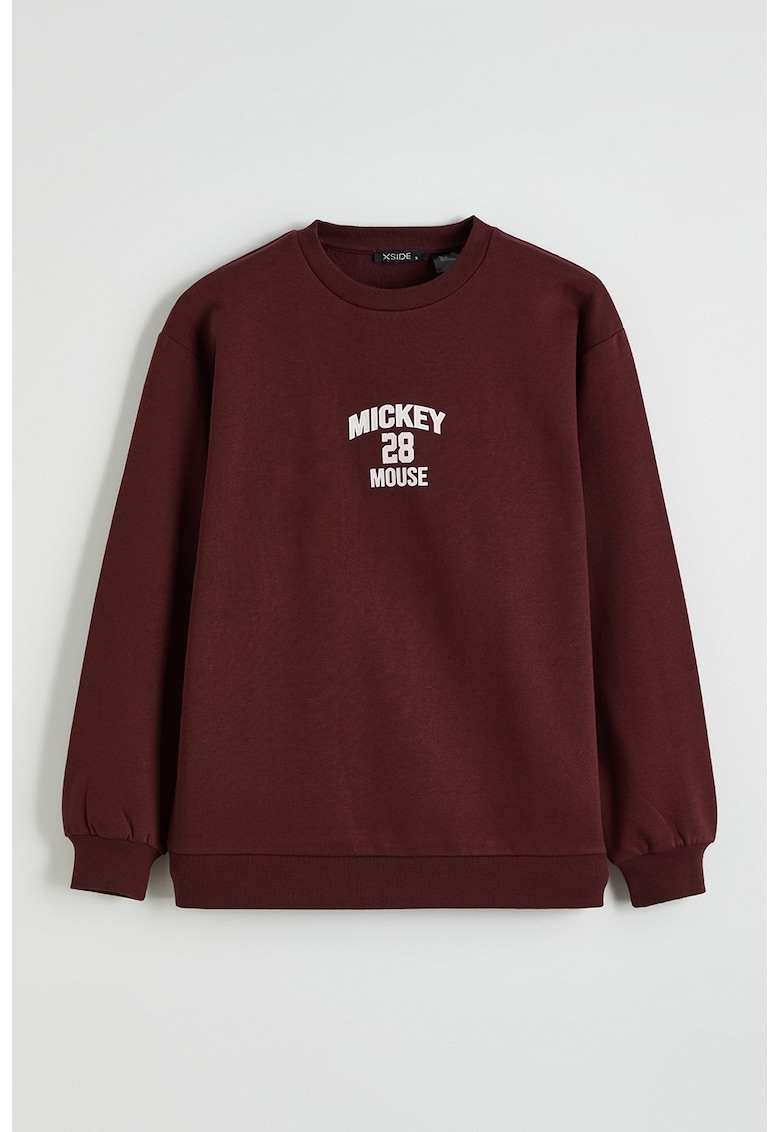 Bluza supradimensionata de trening cu imprimeu Mickey Mouse - Alb/Visiniu