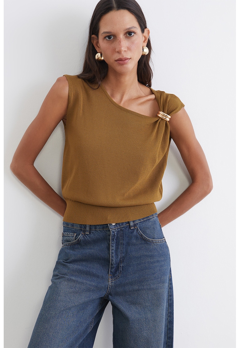 Bluza fara maneci cu detaliu metalic - Verde masliniu