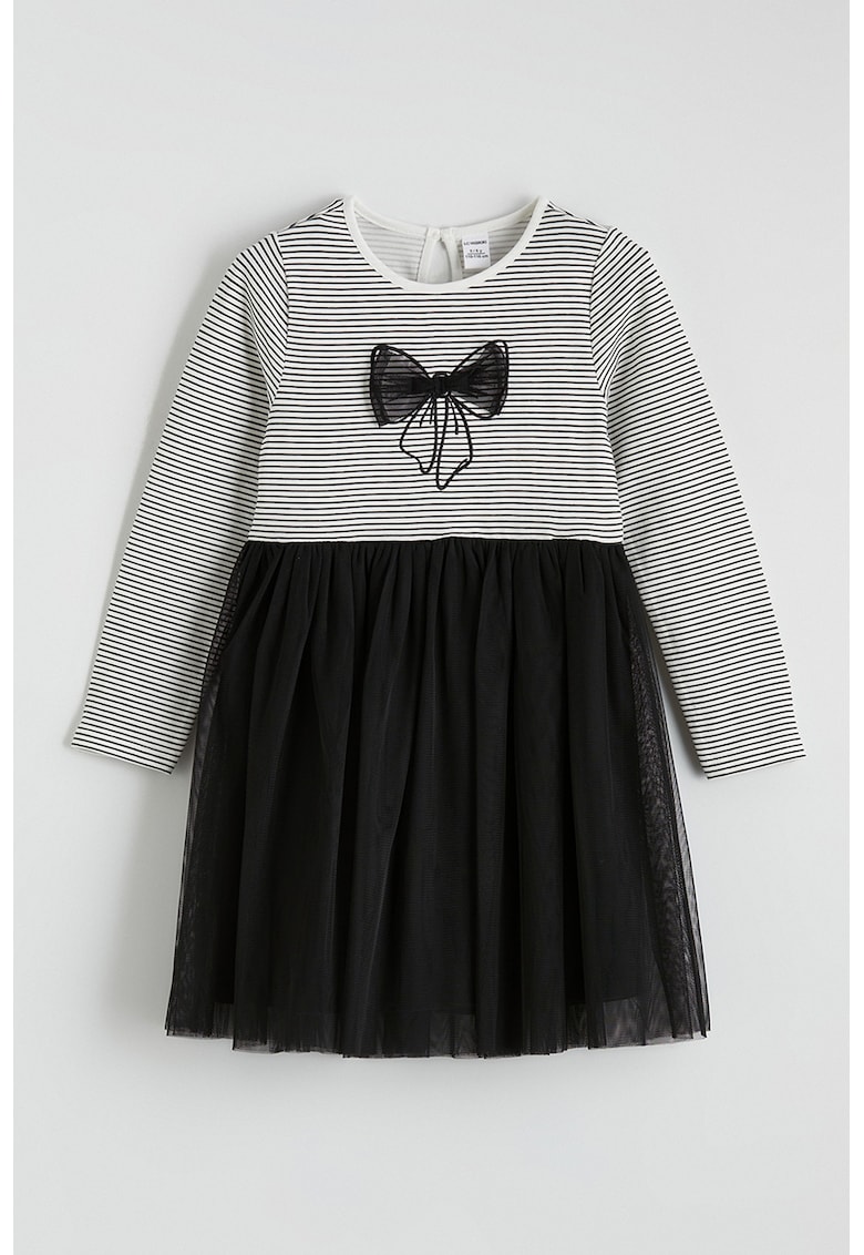 Rochie cu maneci lungi si dungi - Alb/Negru