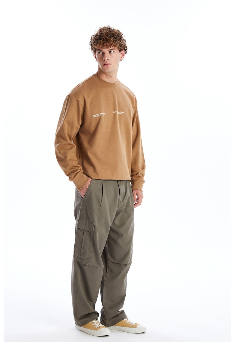 Pantaloni cargo cu talie medie - Maro camel