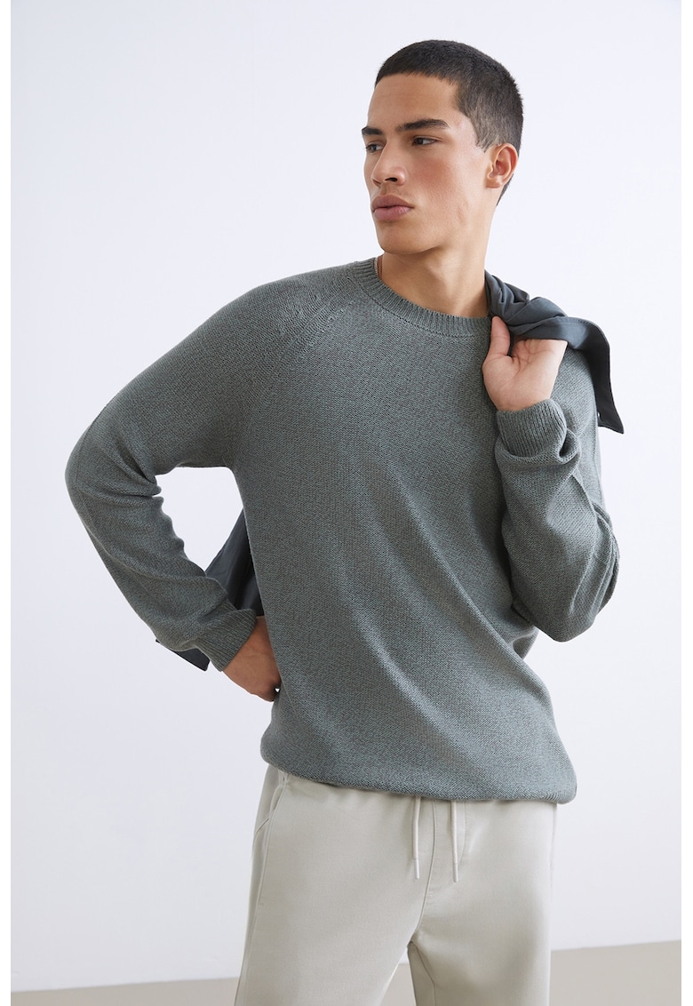 Pulover tricotat fin cu maneci raglan - Gri deschis