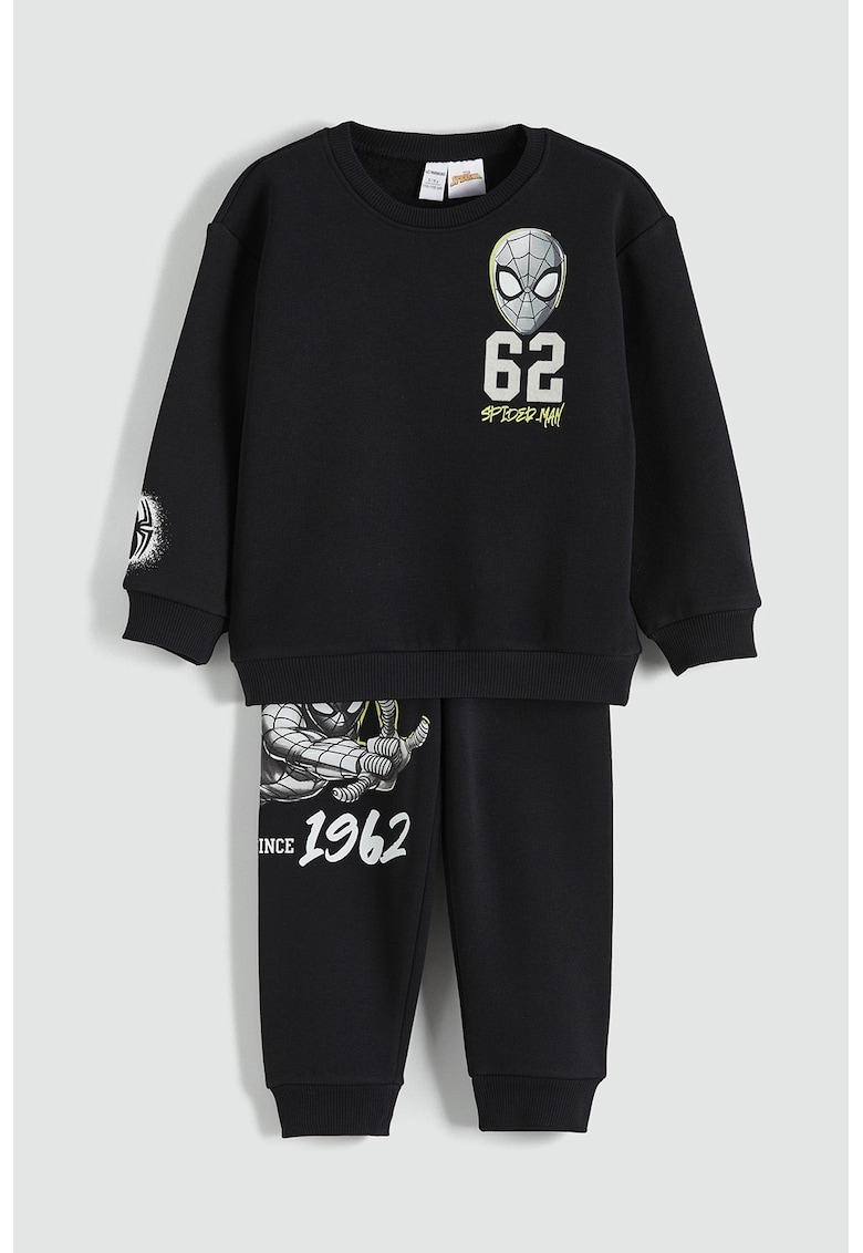 Set de imbracaminte relaxed fit cu model Spiderman - 2 piese - Alb/Negru