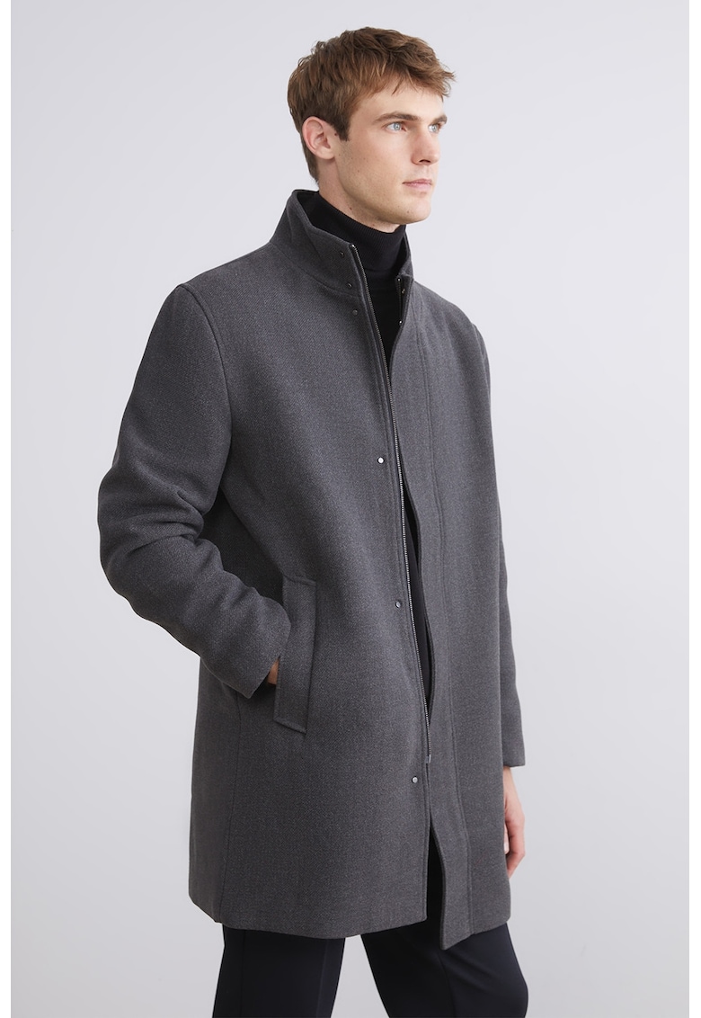 Palton regular-fit cu buzunare laterale - Gri inchis