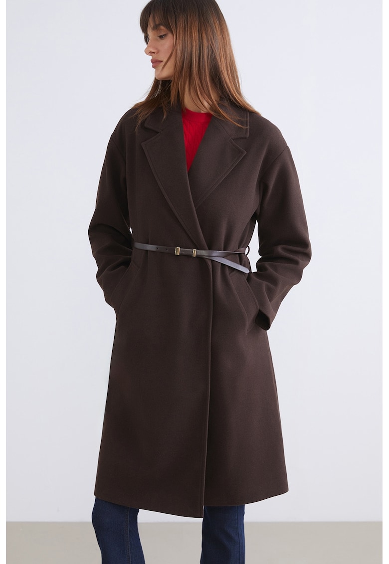 Palton cu revere decupate - Maro inchis