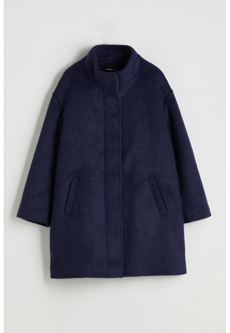 Palton din amestec de lana cu guler mediu - Bleumarin