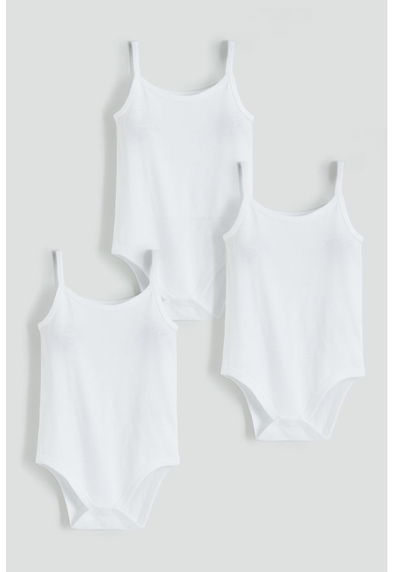 Set de body-uri din bumbac - 3 piese - Alb