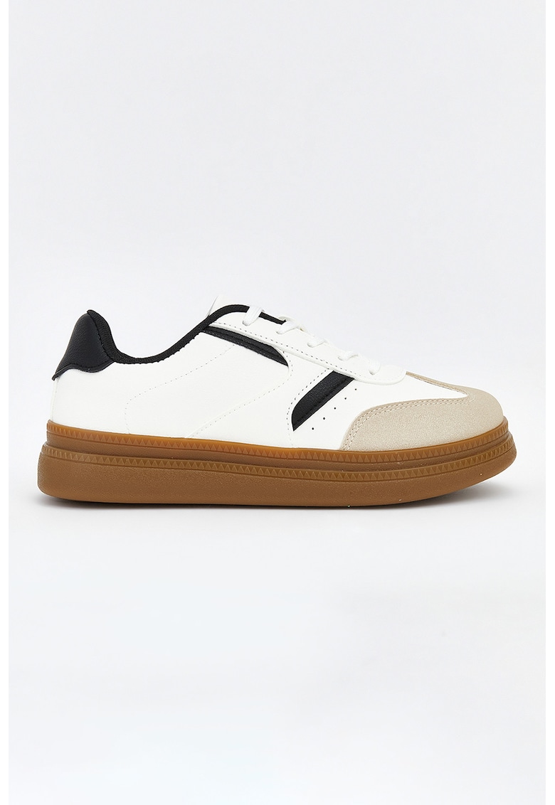 Pantofi sport de piele ecologica si piele intoarsa sintetica - Alb/Negru/Bej