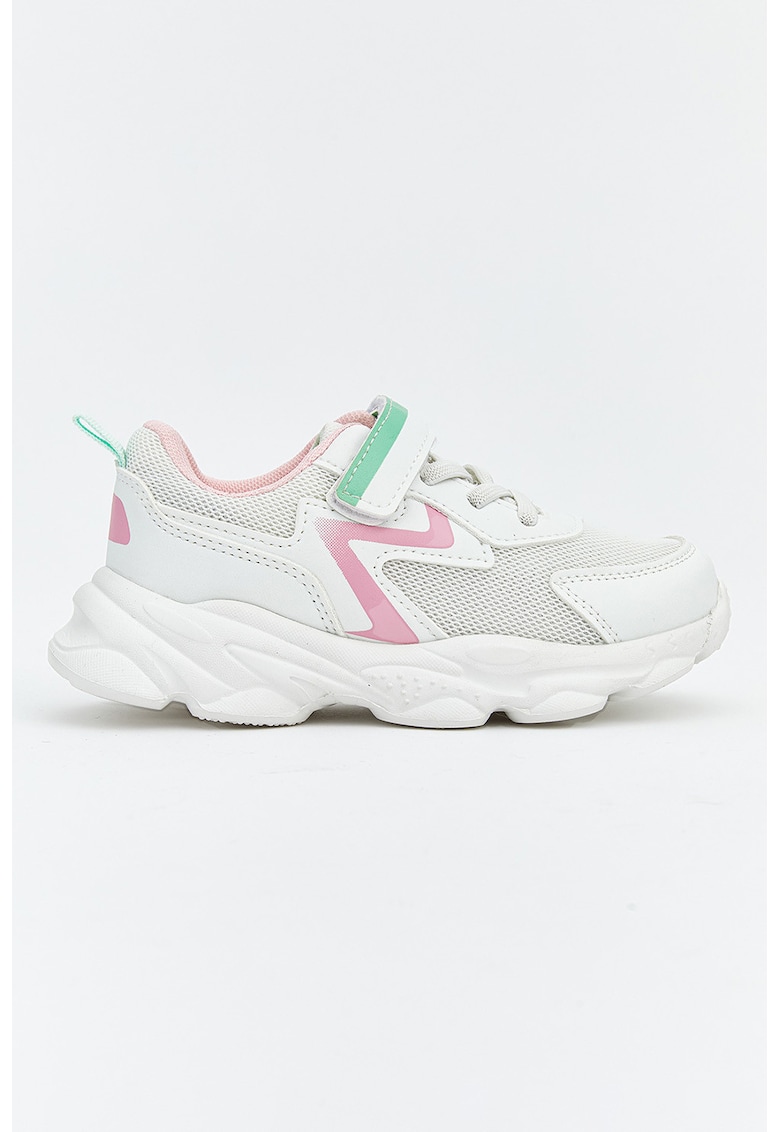 Pantofi sport de piele ecologica si plasa - Alb/Roz