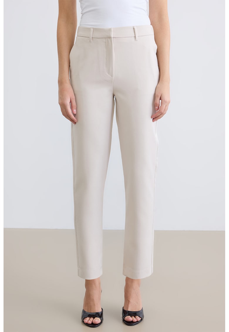 Pantaloni crop cu talie elastica - Bej deschis