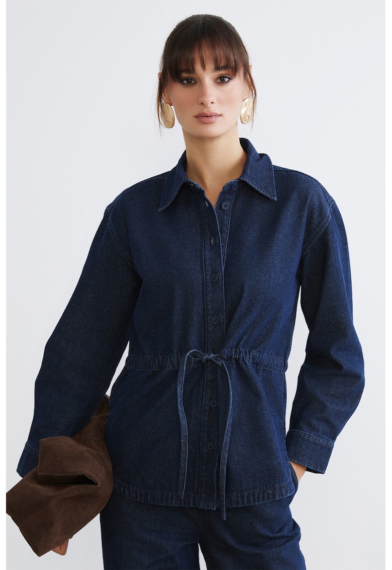 Camasa din denim cu cordon - Bleumarin