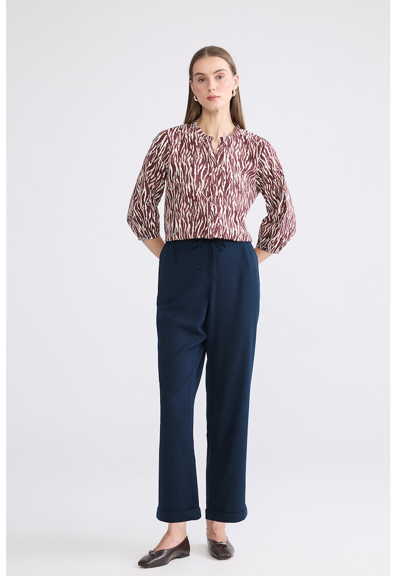 Pantaloni conici cu talie elastica si snur - Bleumarin