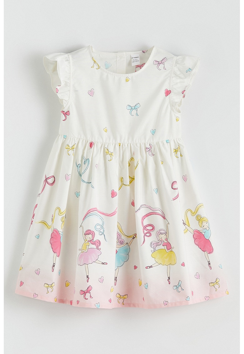 Rochie cu imprimeu si maneci scurte - Alb fildes/Roz
