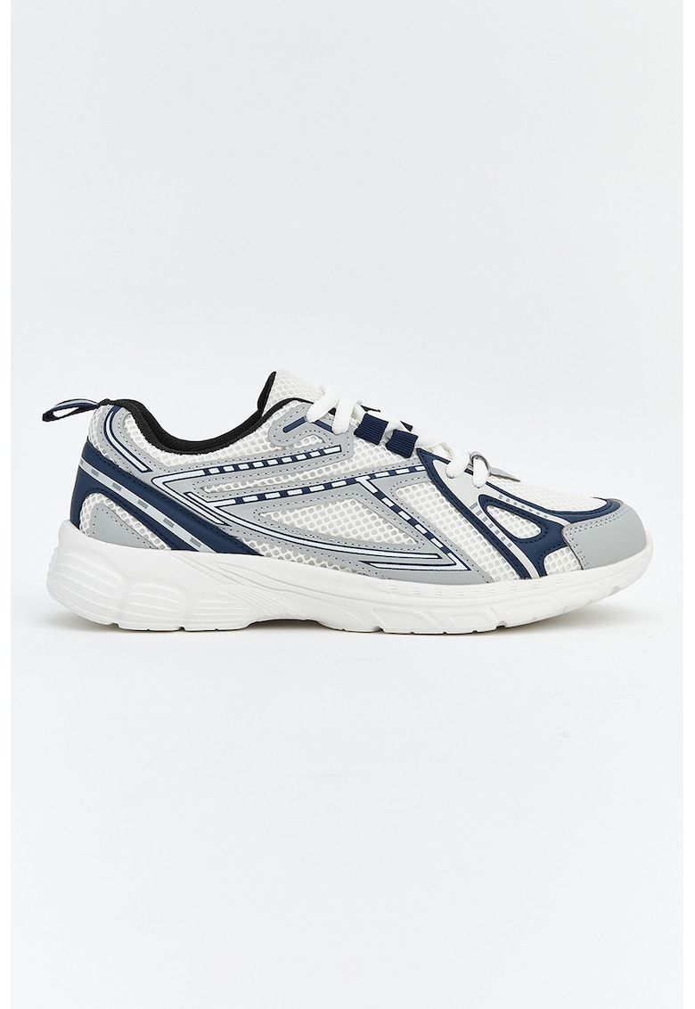 Pantofi sport de piele ecologica cu insertii de plasa - Alb/Gri deschis