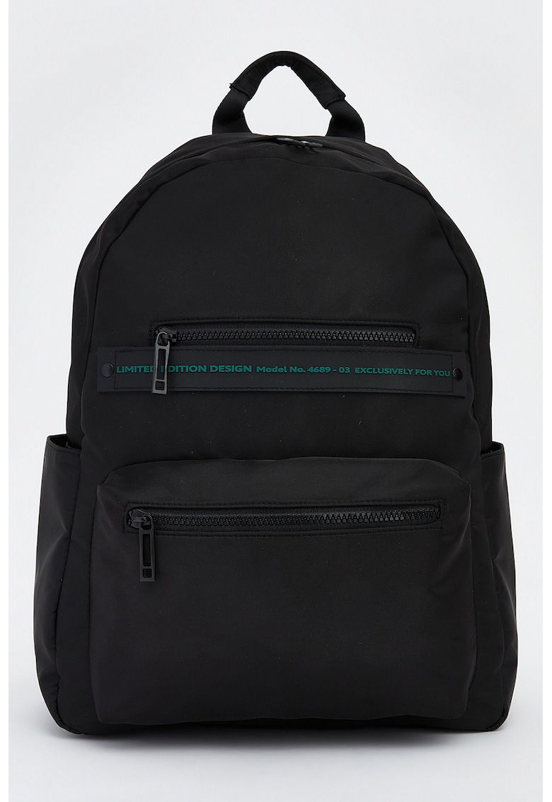 Rucsac din material textil cu buzunare cu fermoar - Negru