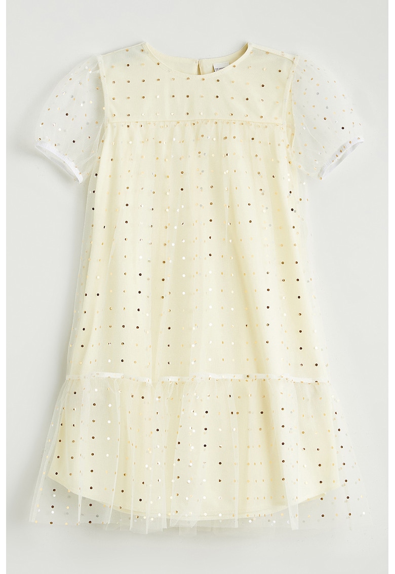 Rochie dreapta cu buline - Alb/Galben pal