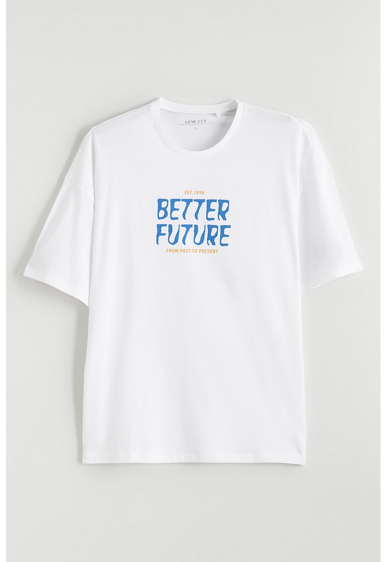 Tricou de bumbac cu imprimeu text - Alb/Albastru royal