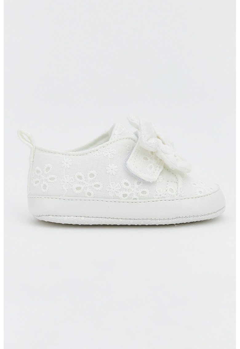 Pantofi cu velcro si funde decorative - Alb optic