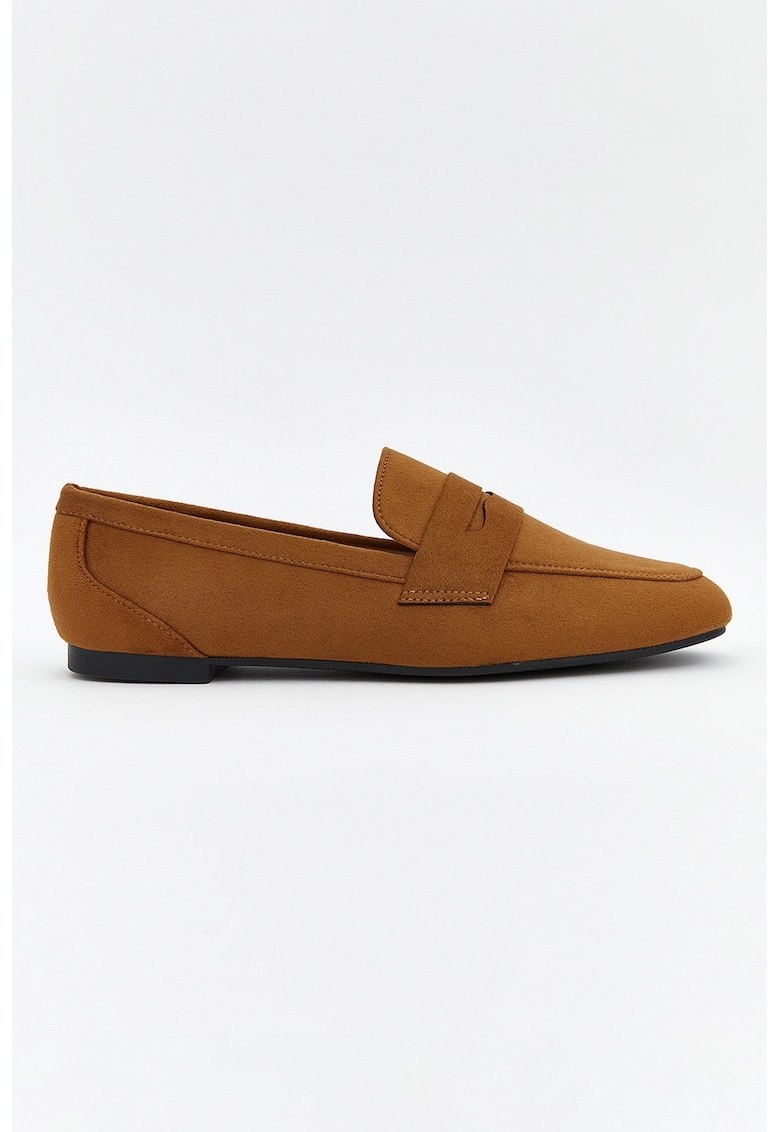 Pantofi loafer uni de piele intoarsa ecologica - Maro scortisoara