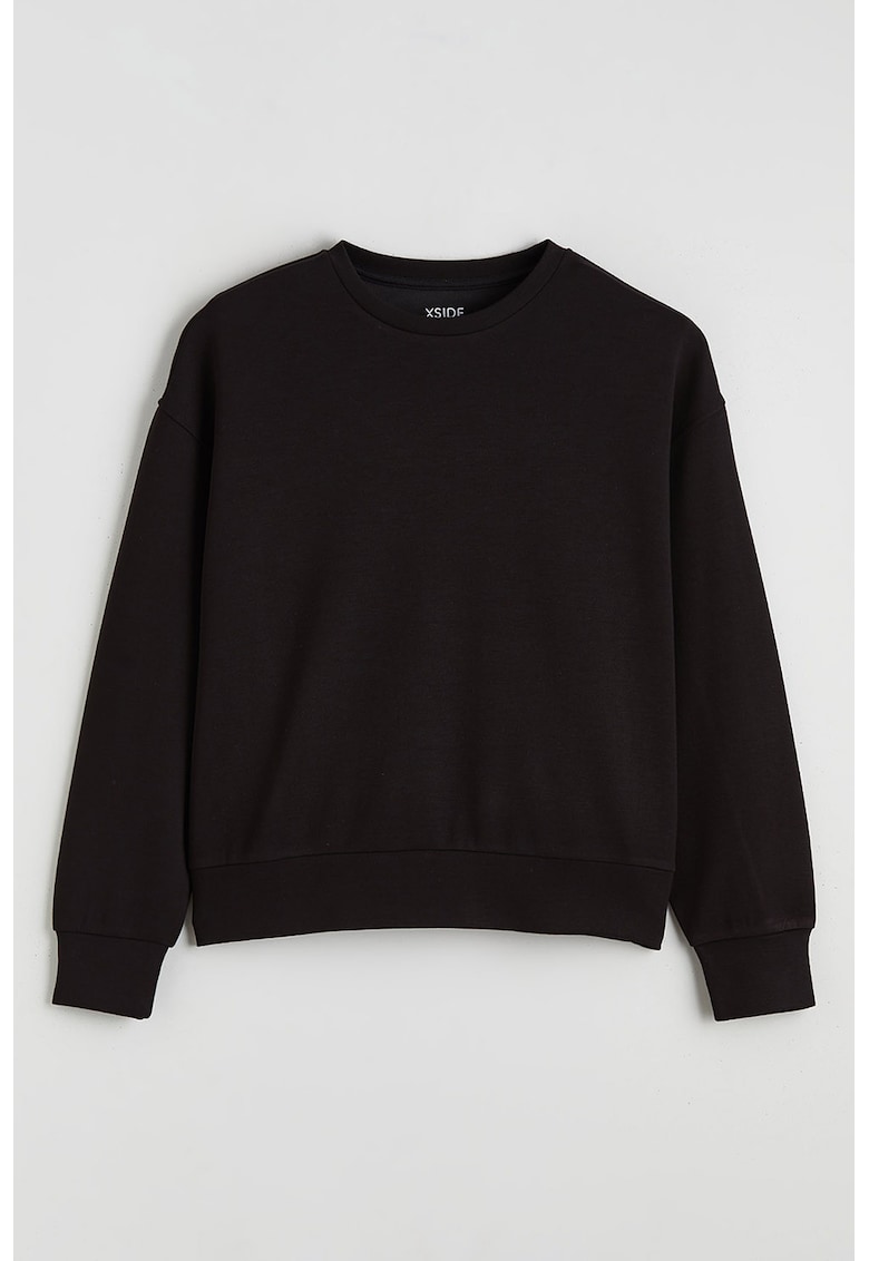 Bluza de trening cu decolteu la baza gatului si model uni - Negru