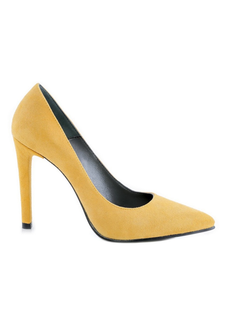Pantofi stiletto piele naturala Galben Velvet