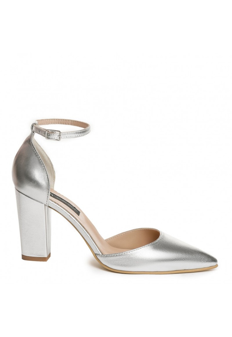 Pantofi mireasa piele naturala Argintiu Urban Block Pumps