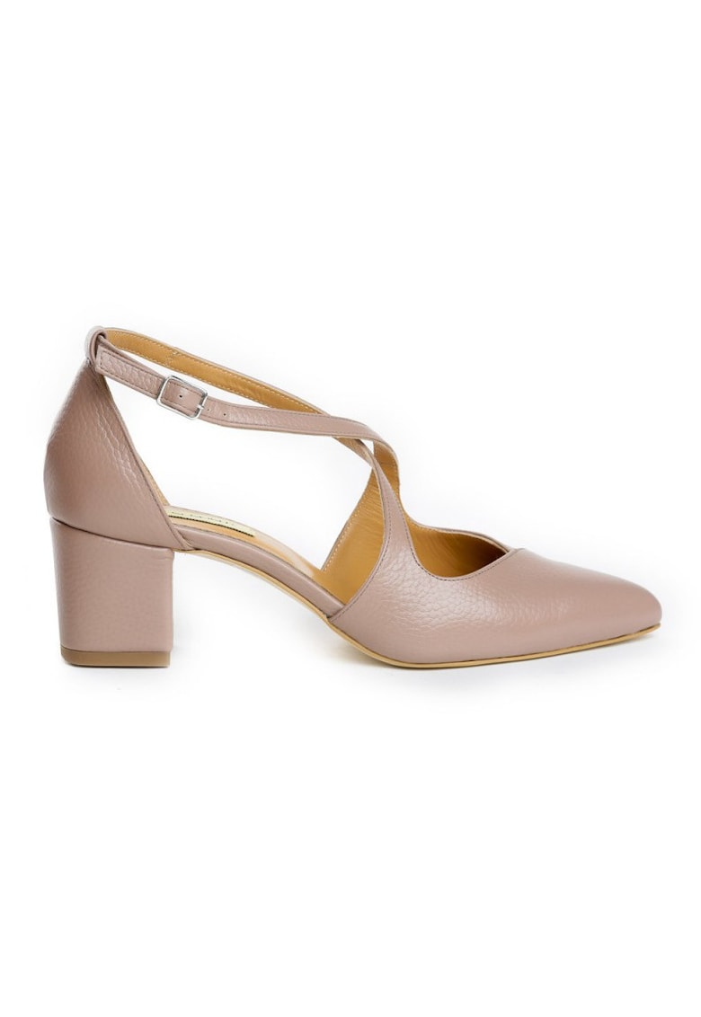 Pantofi cu toc gros piele Grej Mary