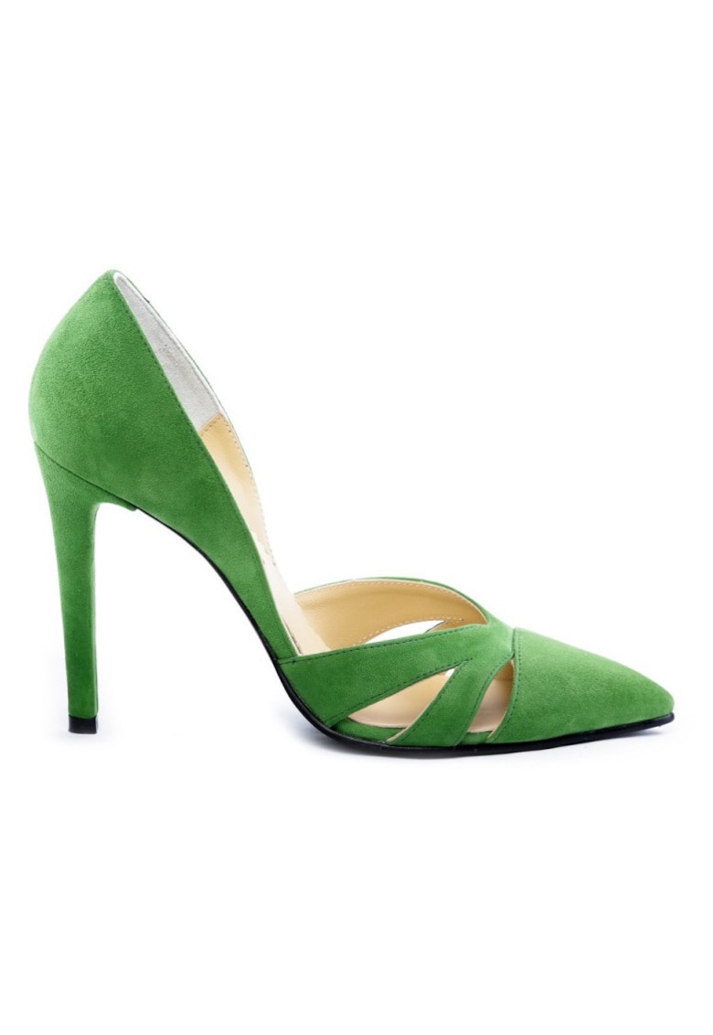 Pantofi stiletto piele naturala Verde Cut Out