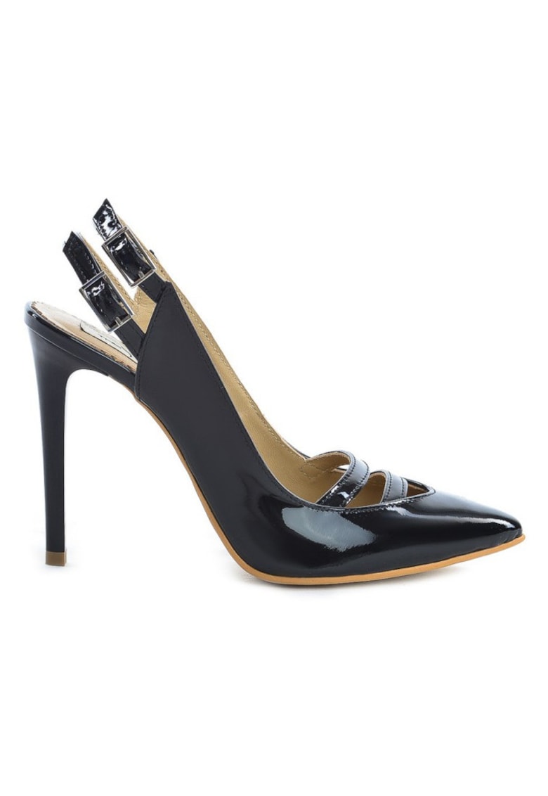 Pantofi Dama Piele Naturala Negru Double Strap