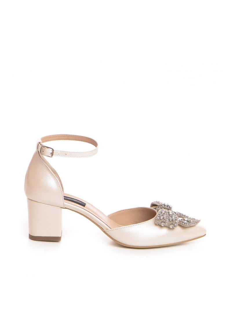 Pantofi mireasa piele naturala Ivoire Cristal Fancy Flats