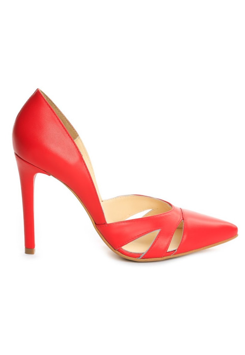 Pantofi stiletto piele naturala Rosu Cut Out