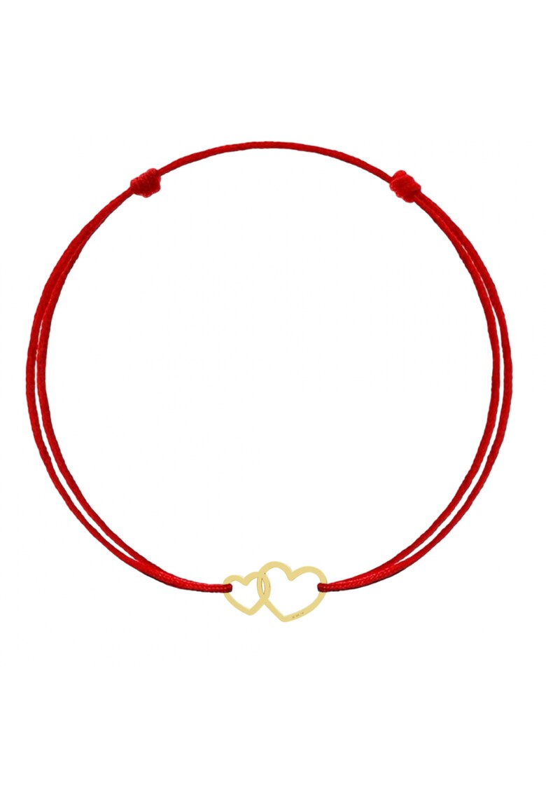 Bratara Martisor cu Inimi din Aur 14K - snur rosu reglabil