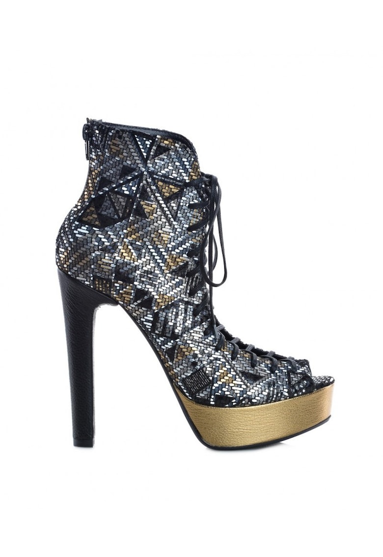 Botine dama decupate Street Style Aztec Piele Naturala